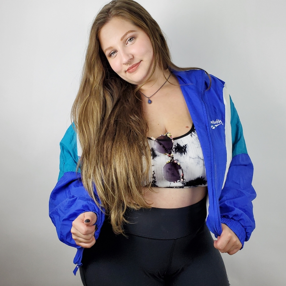 Vintage Reebok Windbreaker White Blue Teal